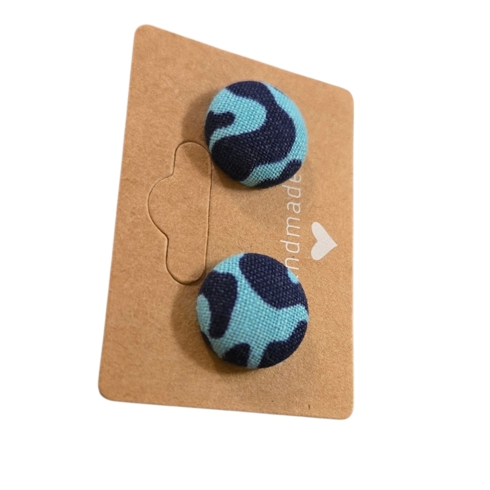 Blue Pattern Button Earrings - Picture 2 of 3